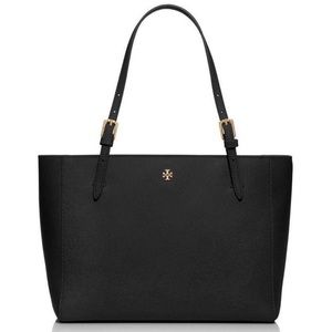 Tory Burch black tote bag with gold accents